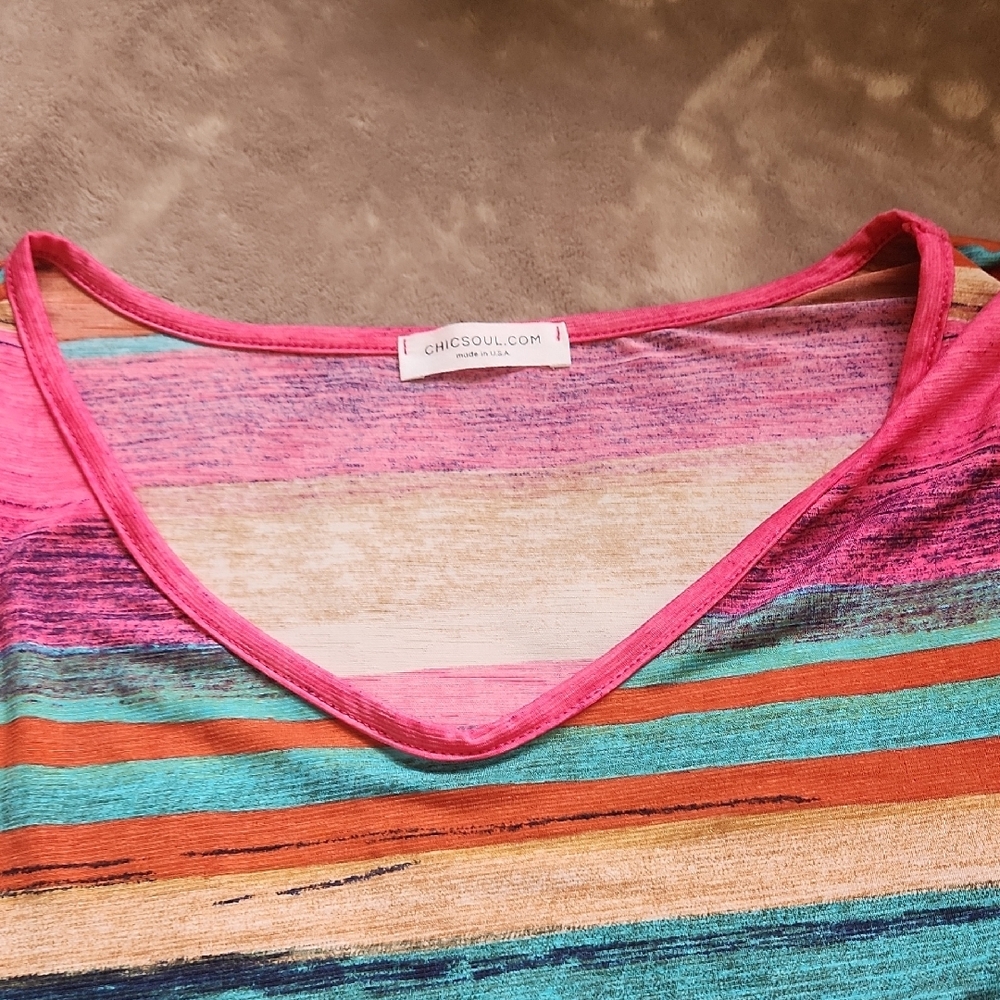 Striped Pink & Multicolor Short Sleeve Mini Dress SO FUN😎🌞 - Picture 3 of 8